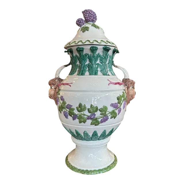 Late 20th Century Italian Faience Bacchanalian Covered Urn Attributed to Richard Ginori For Sale