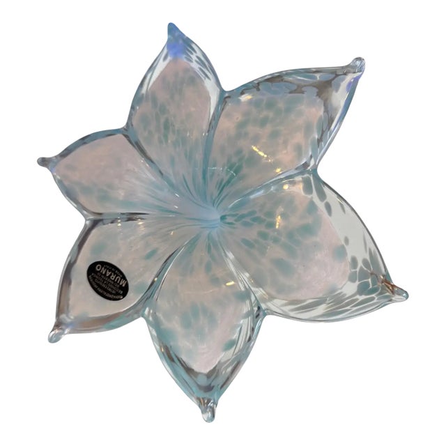 Handmade Murano Turquoise Glass Flower Sculpture For Sale