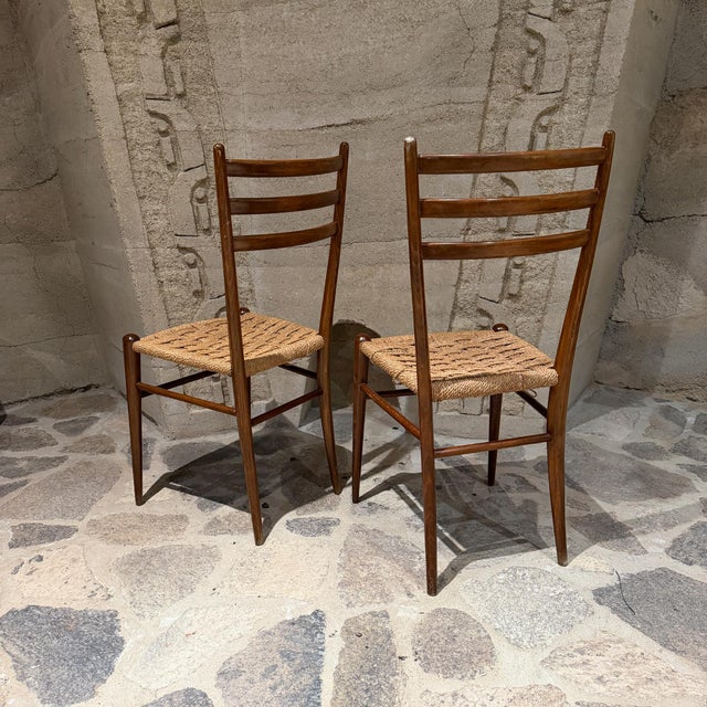 1960s Vintage Italian Mid-Century Modern Ladder-Back Side Chairs in the Style of Gio Ponti For Sale - Image 5 of 10