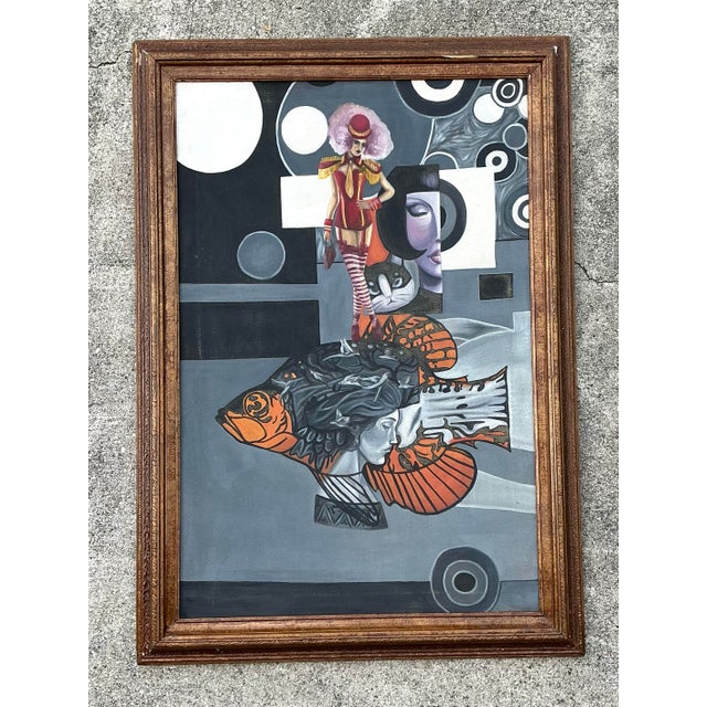 Brown Vintage Surrealist Oil on Canvas For Sale - Image 8 of 12