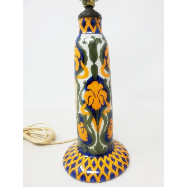 Antique Jules Verlingue Faience Lamp - Hand Painted Irises - 9" Tall -Signed Jv - France For Sale - Image 4 of 13