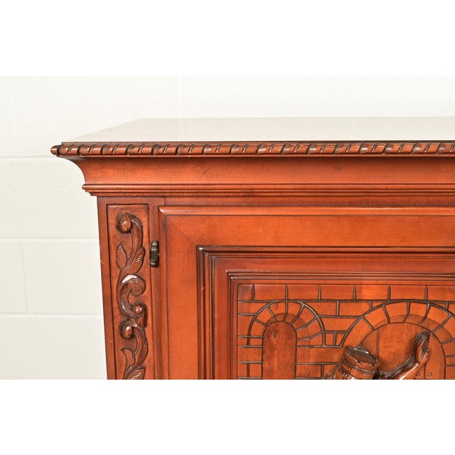 Brown Antique Spanish Renaissance Revival Monumental Ornate Carved Walnut Sideboard or Bar Cabinet For Sale - Image 8 of 15