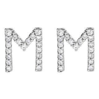10K White Gold 1/10 Cttw Diamond 'M' Initial Stud Earring For Sale
