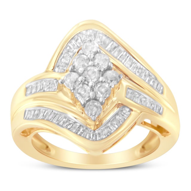 Haus of Brilliance 10K Yellow Gold Diamond Bypass Cluster Ring (1 Cttw, I-J Color, I2-I3 Clarity) - Size 8 For Sale - Image 4 of 6