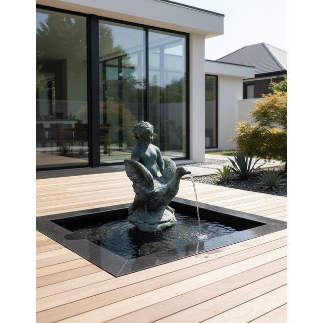 Vintage Neoclassical Spelter "Boy With Goose" Garden Fountain For Sale - Image 9 of 9