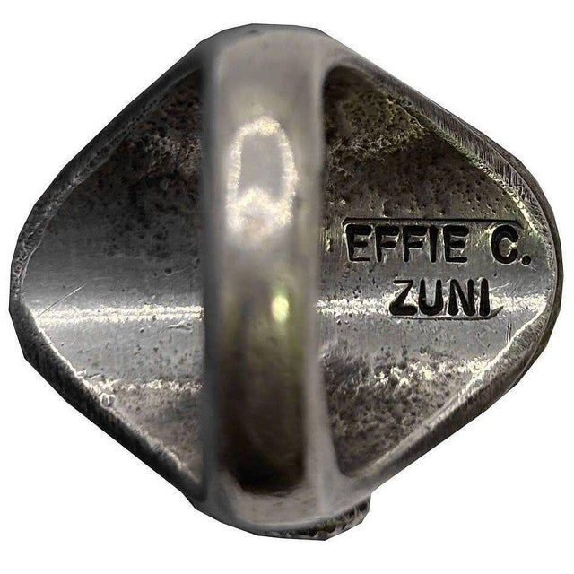 1960s Southwestern Sterling Silver Turquoise Size 10 Zuni Snake Ring by Effie Calavaza For Sale In Los Angeles - Image 6 of 6