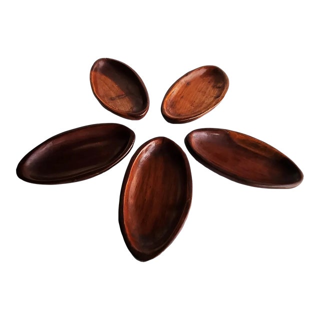 Vintage Set of Mahogany Snack Plates/Trinket Dishes, 5 Pieces For Sale