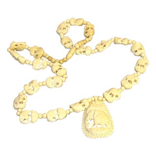 Carved Bone Beaded Elephant Necklace For Sale