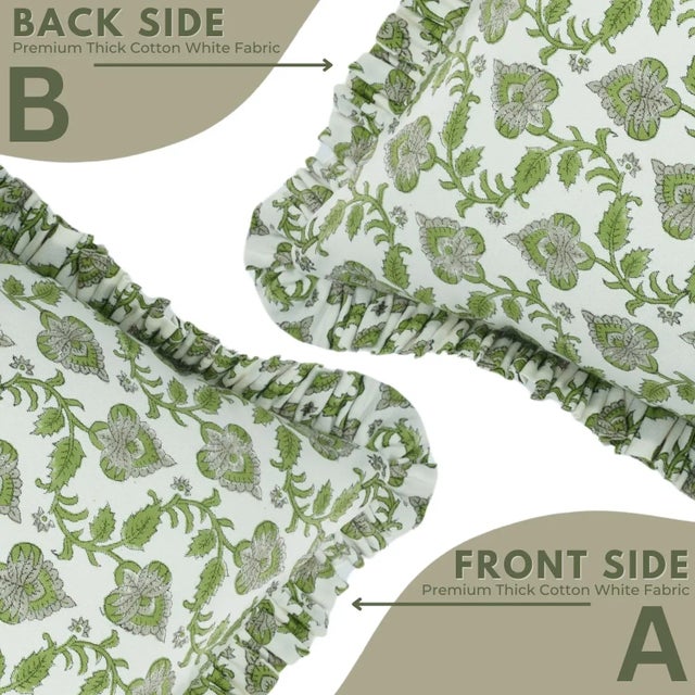 Not Yet Made - Made To Order Fabdivine Artistic Block Print Frill Pillow Cover 22x22 Inch Thick Cotton White- Madhubala For Sale - Image 5 of 5