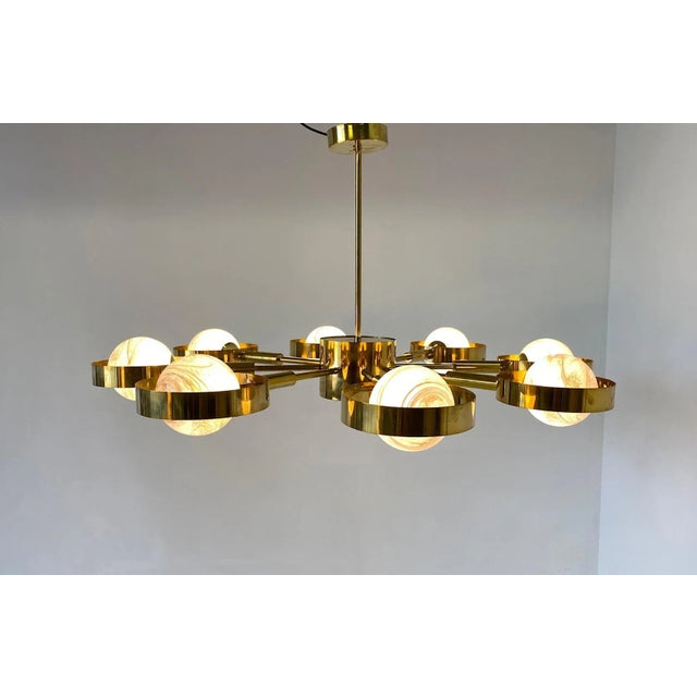 Italian Art Deco Murano Glass & Brass Ceiling Lamp For Sale - Image 11 of 17