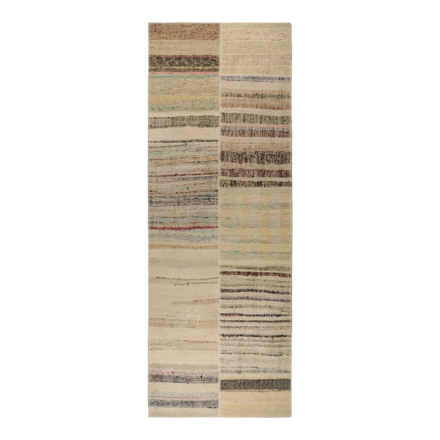 Rug & Kilim’s Patchwork Kilim Runner in Polychromatic Stripes For Sale