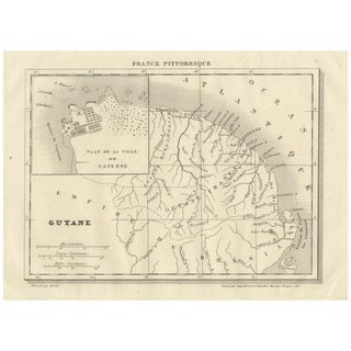 French Guiana and Cayenne Map For Sale