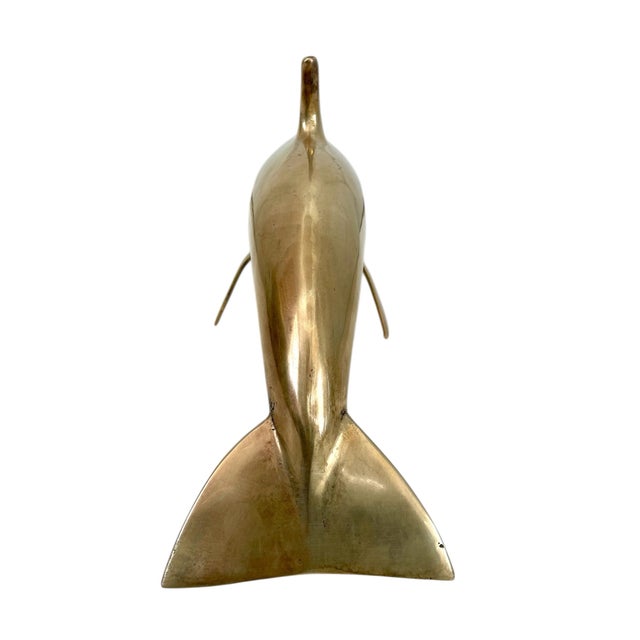 Vintage Large Brass Mid Century Dolphin Figurine Sculpture, 14" For Sale In San Francisco - Image 6 of 6