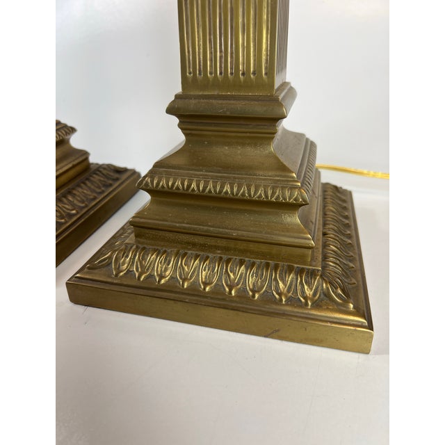 Vintage Decorative Crafts Inc. Fluted Columns Corinthian Capitals Solid Brass Buffet 38" Table Lamps -a Pair For Sale - Image 4 of 12