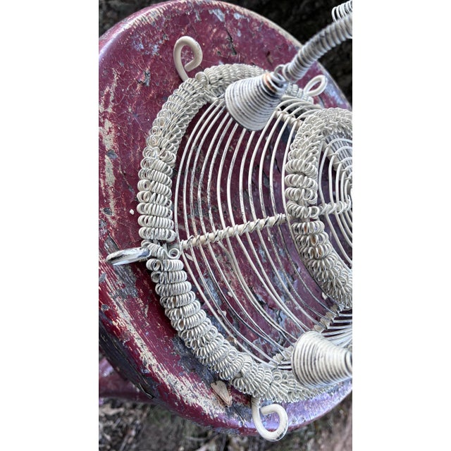 Vintage French Style White Wirework Pedestal Centerpiece Basket with Hanging "Bells". Whimsical elegance mimicking the...