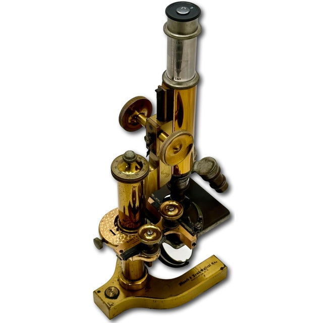 Antique Fine Quality Fancy Model Solid Brass Doctors Microscope by Bausch & Lomb Optical Co. New York - Circa 1898 For Sale - Image 10 of 18