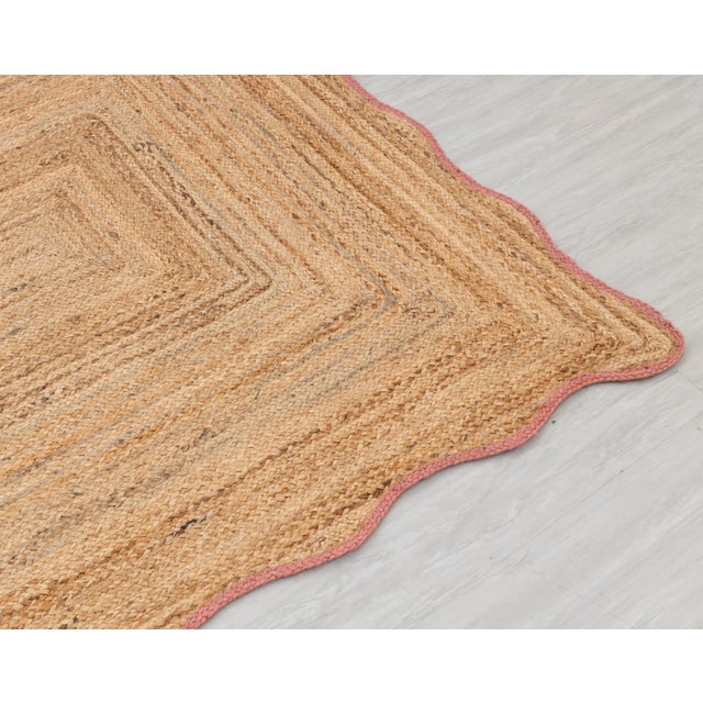 Textile 2.6x8Ft. Pink Wave Scallop Edge Jute Rug For Sale - Image 7 of 12