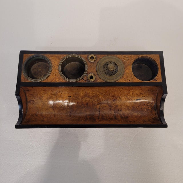Empire Style Writing Set and Inkwell in Olive Root Wood and Gilt Bronze, France, Early 19th Century For Sale - Image 4 of 18