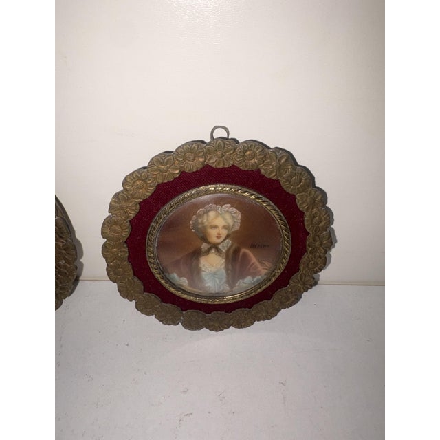 Gold Unknown Artist, Miniature Portraits, 1950, Set of 2 For Sale - Image 8 of 12