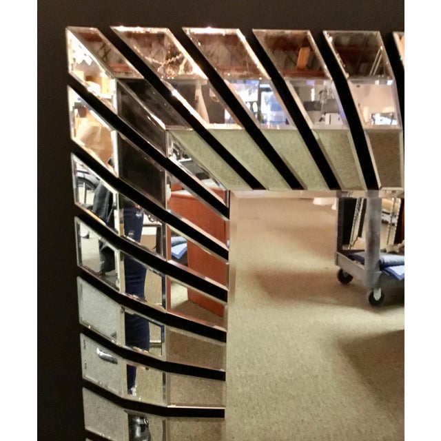 Original Retail $1792, stylish Large Contemporary Grand Wall Mirror, chrome plated sunburst frame, showroom floor sample