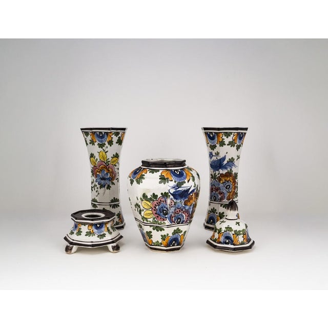 1940s Vintage Polychrome Garniture Set by Oud Delft, 1940s, Set of 3 For Sale - Image 5 of 18