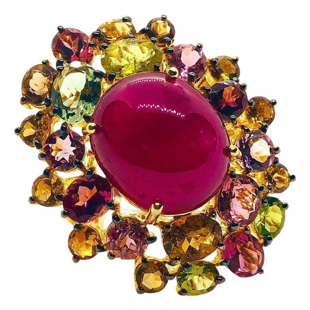 Bochic “Orient” Vintage Natural Ruby, Diamond & Multi Sapphire Ring Set In 18K G For Sale