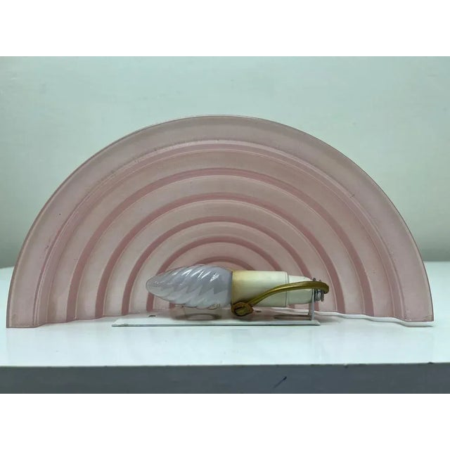 1970s Stepped Glass Salmon Pink and Brass Glass Wall Lamps, 1980s, Set of 2 For Sale - Image 5 of 12