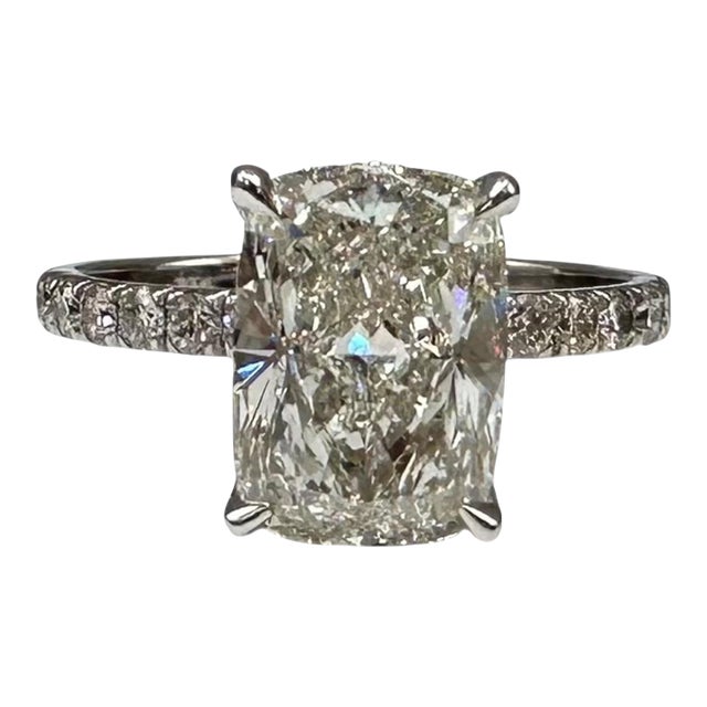 3.44ct Elongated Cushion Lab Grown Diamond Ring Igi G Vvs2 14k White Gold, Size 7 For Sale