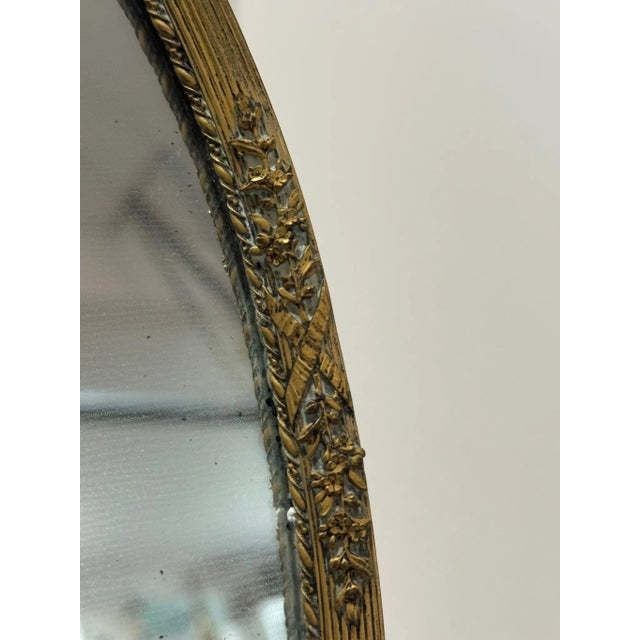 Victorian Antique French Gilt Bronze Oval Mirror With Floral Crest For Sale - Image 3 of 8