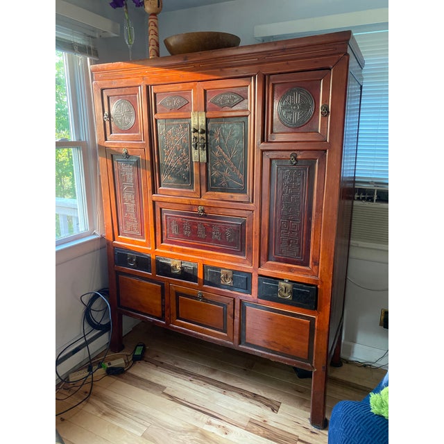Vintage Asian Brown Storage Cabinet For Sale - Image 14 of 16