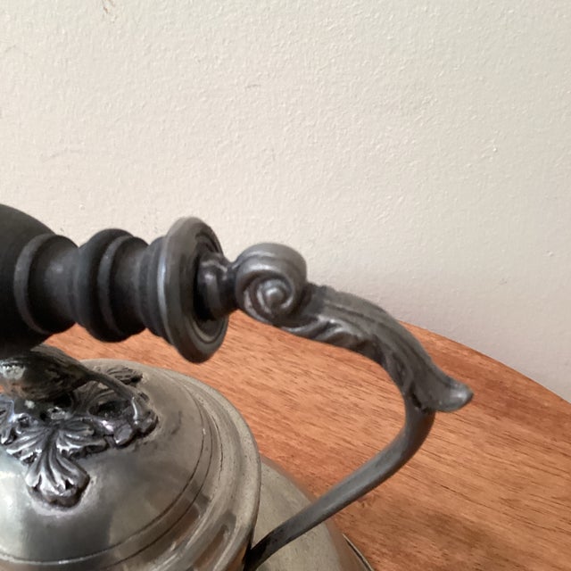 Metal Antique French Etain d'Art Titre Pewter Flower Teapot With Wooden Handle For Sale - Image 7 of 12
