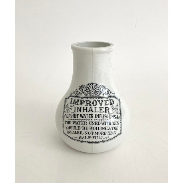 Made for medicinal purposes, this English ironstone inhaler has great graphics and shape. An interesting piece of medical...