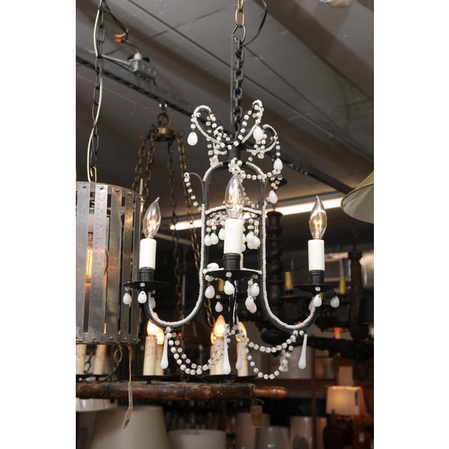 Petite 4-Light Iron & Opaline Glass Beaded Chandelier, 1940s Italy For Sale - Image 13 of 14
