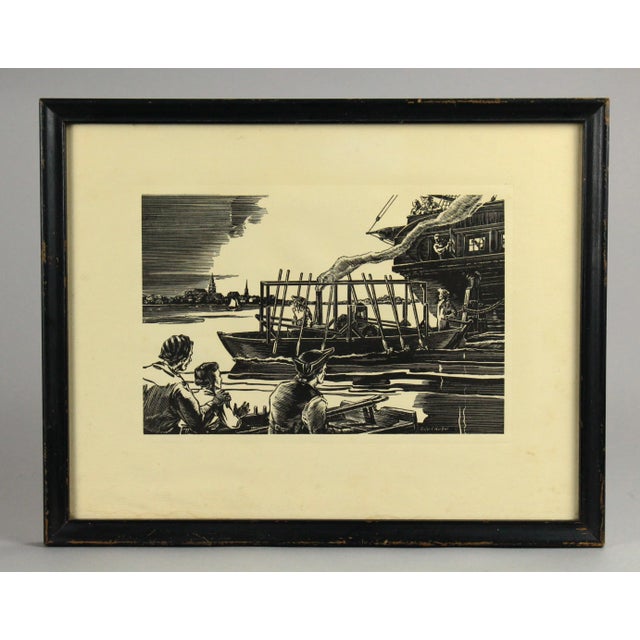 Black Roland Harper American Woodblock Print of "The Perseverance" Steamboat Demo in 1787 For Sale - Image 8 of 8