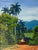 A beautifully rendered vintage Caribbean coastal landscape oil painting depicting a lush tropical landscape framed by...