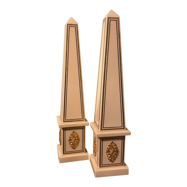 Stunning pair of elegant lacquered ivory & gold Italian obelisks