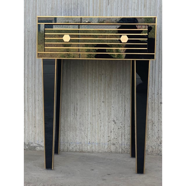 New Mirrored Nightstand in Black Mirror and Chrome With One Drawer