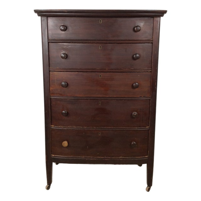 Antique Depression Era Five Drawer Chest With Turned Wood Pulls For Sale