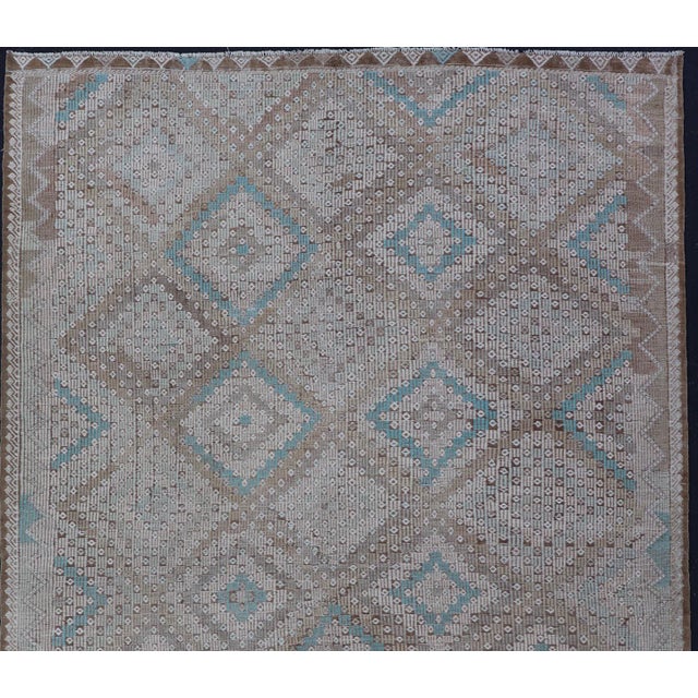 Vintage Turkish Embroidered Flat-Weave Rug with Neutral-Toned Geometric Design. Keivan Woven Arts- Geometric design...