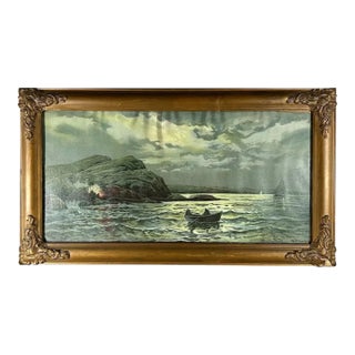 Antique Framed Tonalist Seascape Lithograph: Maritime Art Print For Sale