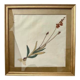 Floral Botanical Embroidery on Linen Vintage Artwork For Sale