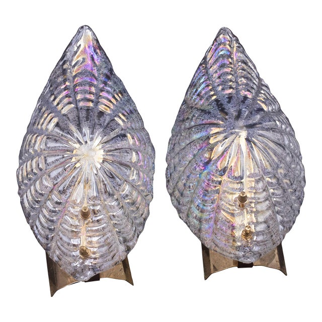 Set of 2 Bogotà Iridescent Rainbow Color Murano Style Glass Leave Wall Lights, 1970s For Sale
