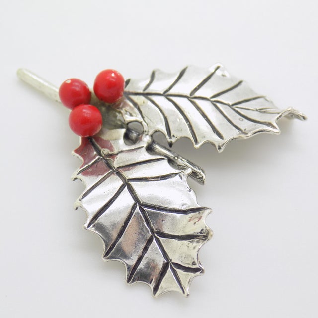 Vintage Italian Handmade Genuine Silver Holly Miniature Figurine Christmas Decorative Miniature For Sale - Image 4 of 8