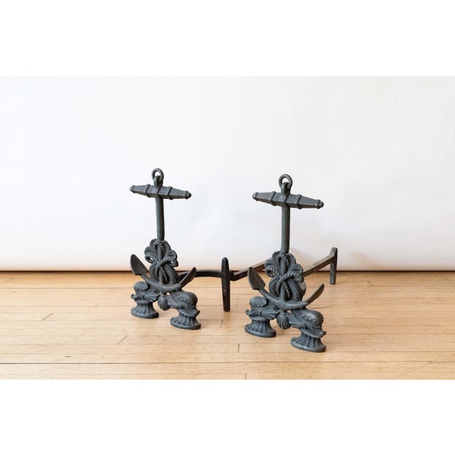 1920s Howes of Boston Anchor Andirons- a Pair For Sale - Image 4 of 6