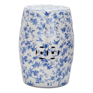 Birds Garden Stool in Blue Patten For Sale