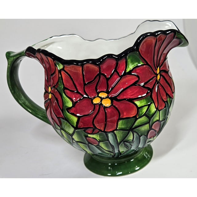 Fitz and Floyd Style Poinsettia Pitcher For Sale - Image 9 of 14