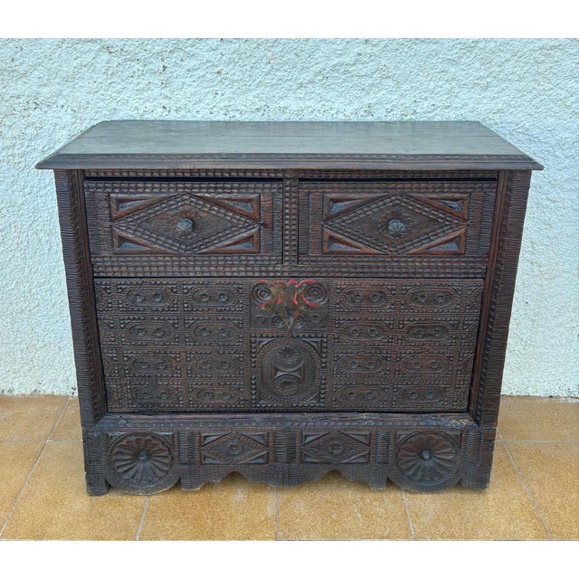 Spanish Renaissance Carved Cabinet with Drop-Front Door and Two Drawers, 1880s For Sale - Image 16 of 17