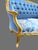 French 1950s French Louis XVI Blue Damask Gold Beech Settee For Sale - Image 3 of 12