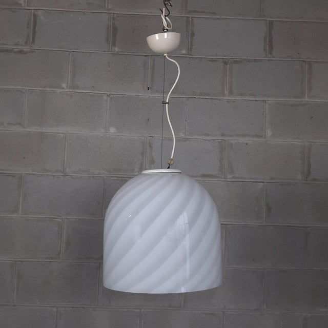 White Modern White Spiral Murano Glass Dome Pendant, 1960s For Sale - Image 8 of 13