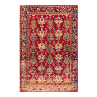 Red Vintage Persian Tabriz Wool Rug Allover Designed For Sale